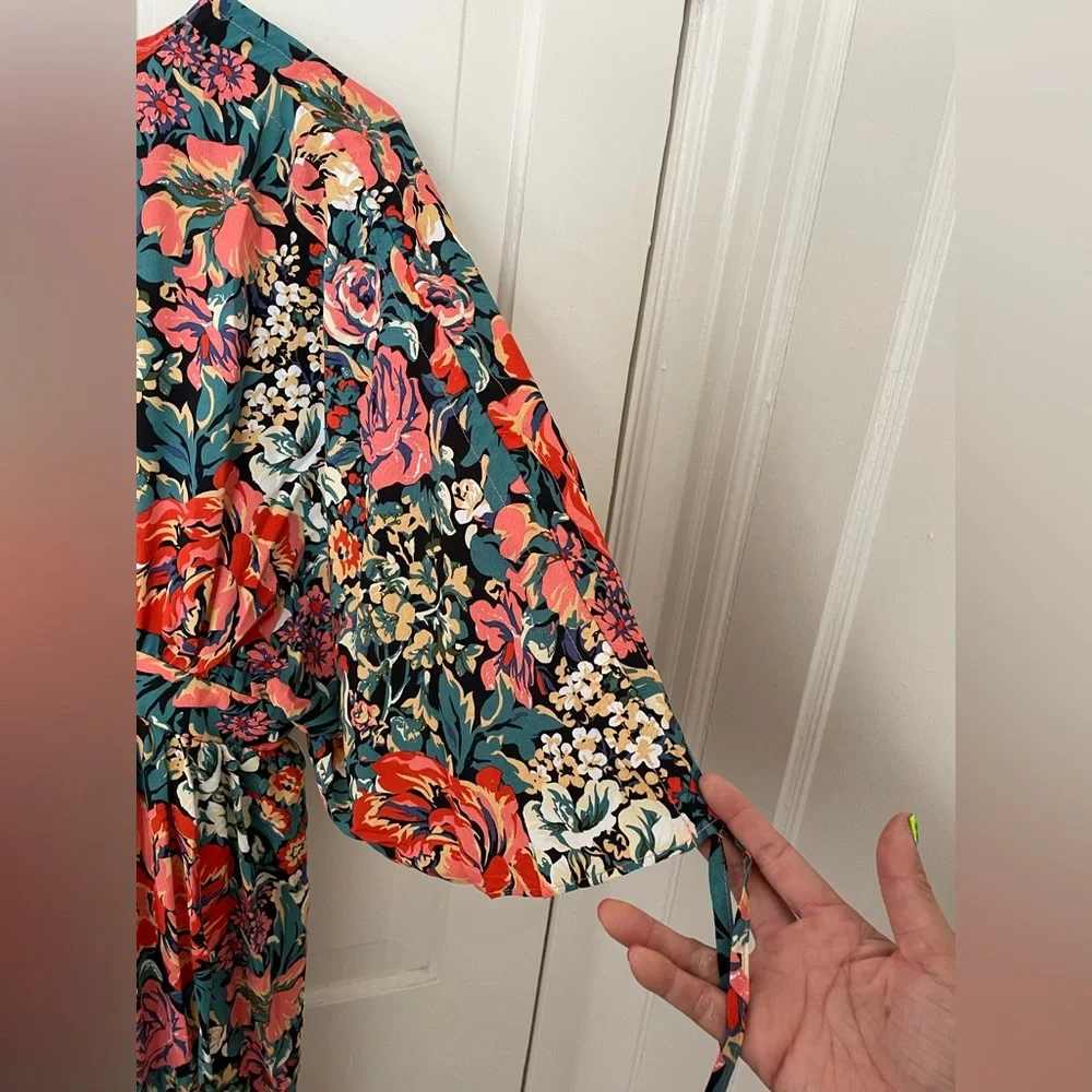 SWEET LEMON Black Floral Kaftan Tied Sleeve Maxi Dress - Picture 4 of 4